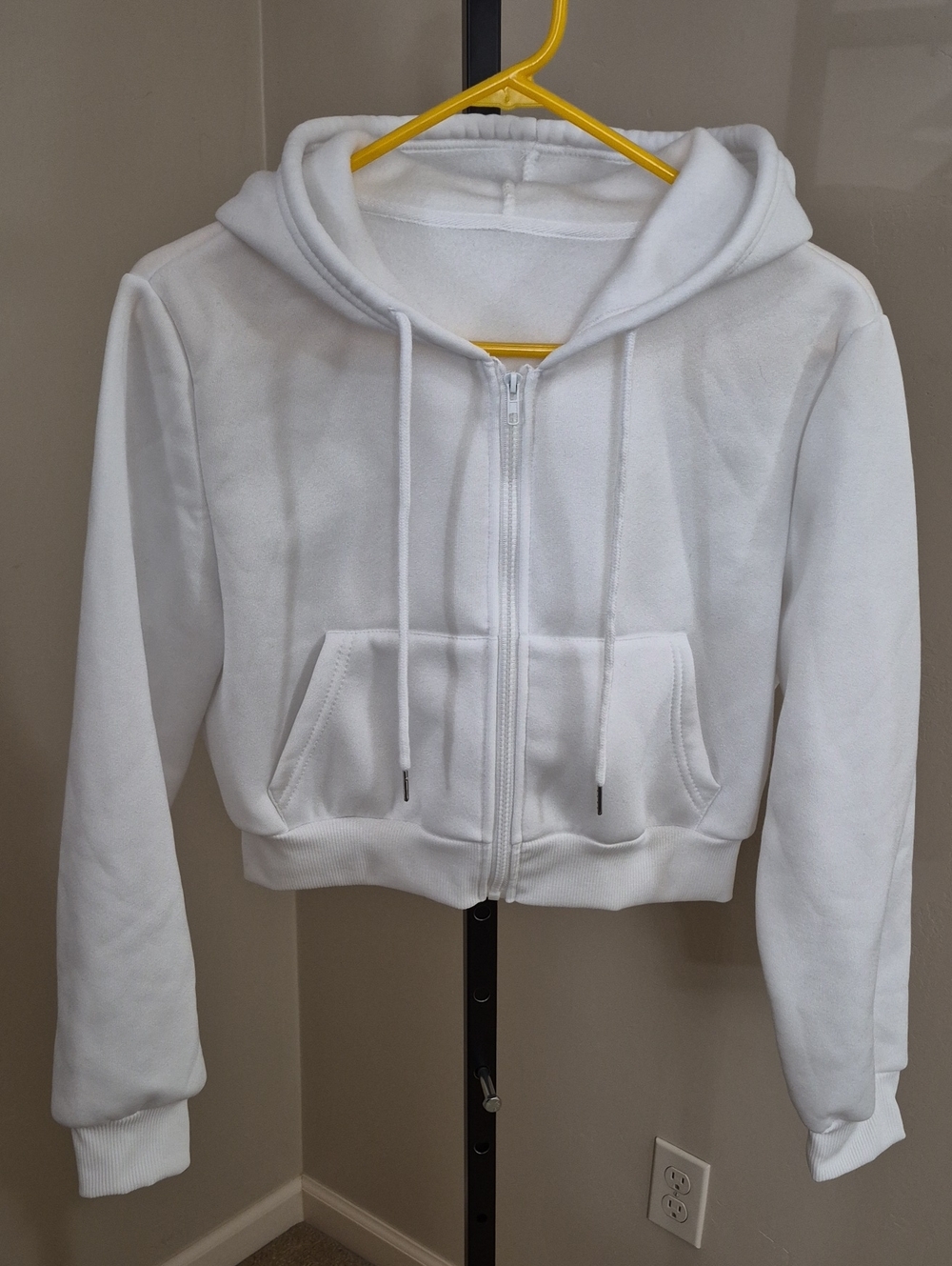 Women's White Zip-Up Crop Hoodie Size M